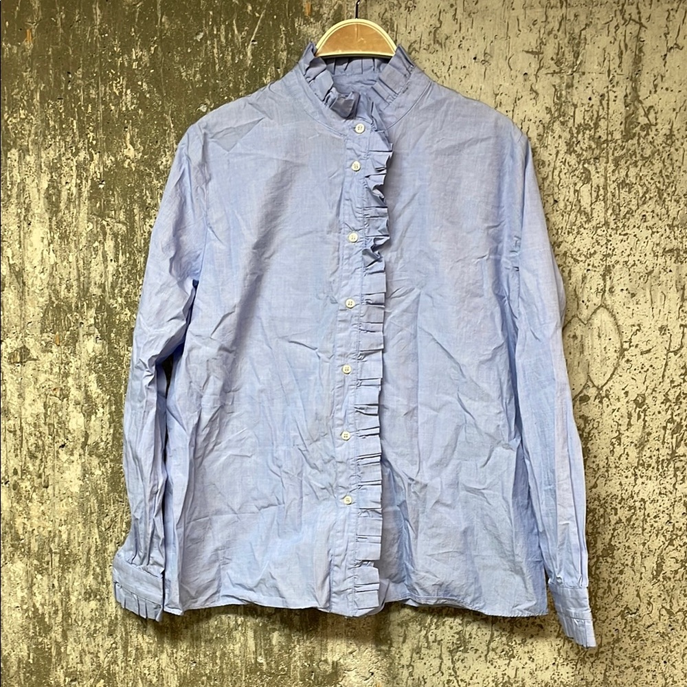 OFFICINE GENERALE Women's Long Sleeve Ruffle Top Size L In Blue